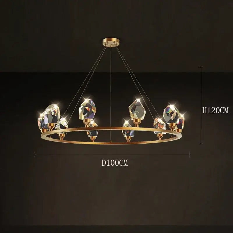 Gold crystal circular dining room chandelier pendant light