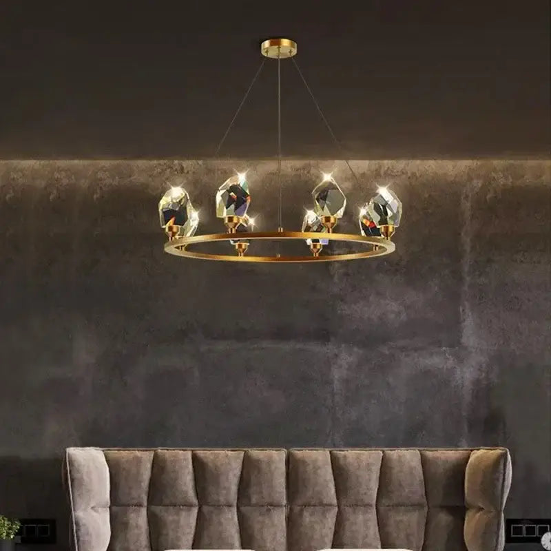 Gold crystal circular dining room chandelier pendant light