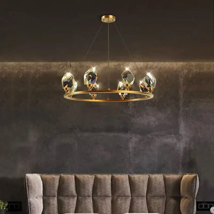 Gold crystal circular dining room chandelier pendant light