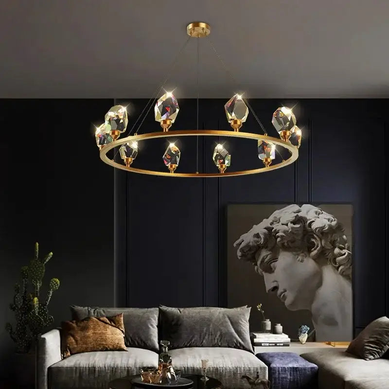 Gold crystal circular dining room chandelier pendant light