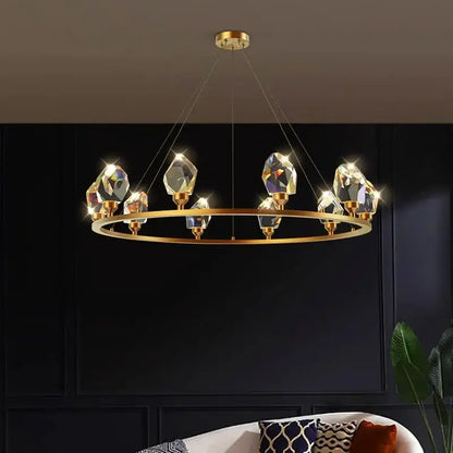 Gold crystal circular dining room chandelier pendant light