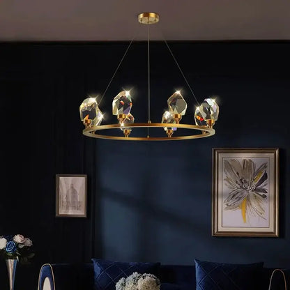Gold crystal circular dining room chandelier pendant light