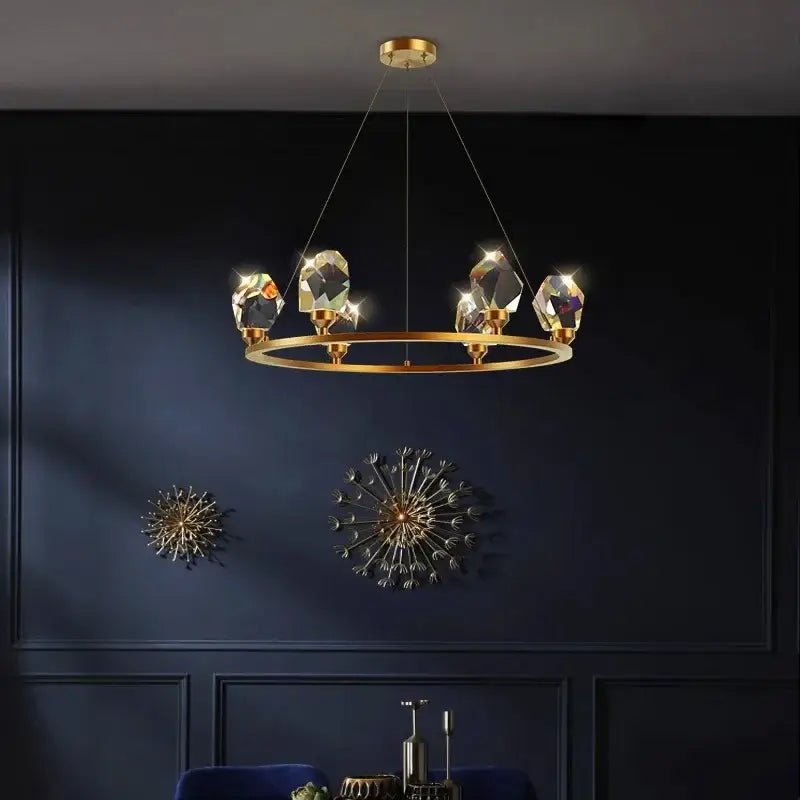 Gold crystal circular dining room chandelier pendant light