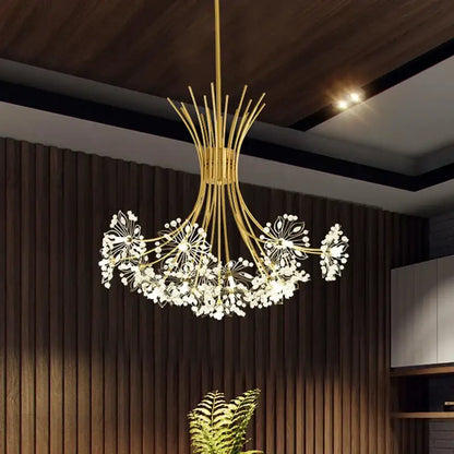 Gold crystal flower pendant chandelier dining room light