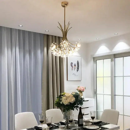 Gold crystal flower pendant chandelier dining room light