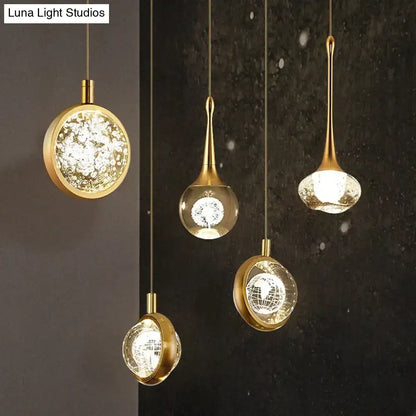 Gold crystal glass led pendant lights for dining room kitchen