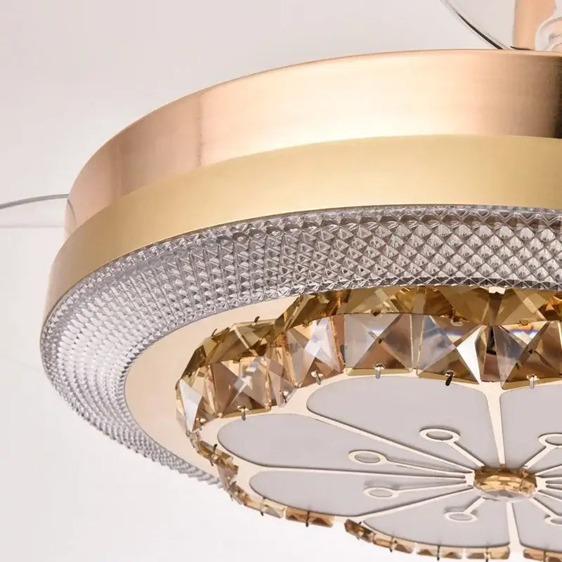 Gold crystal invisible fan ceiling fan living room light
