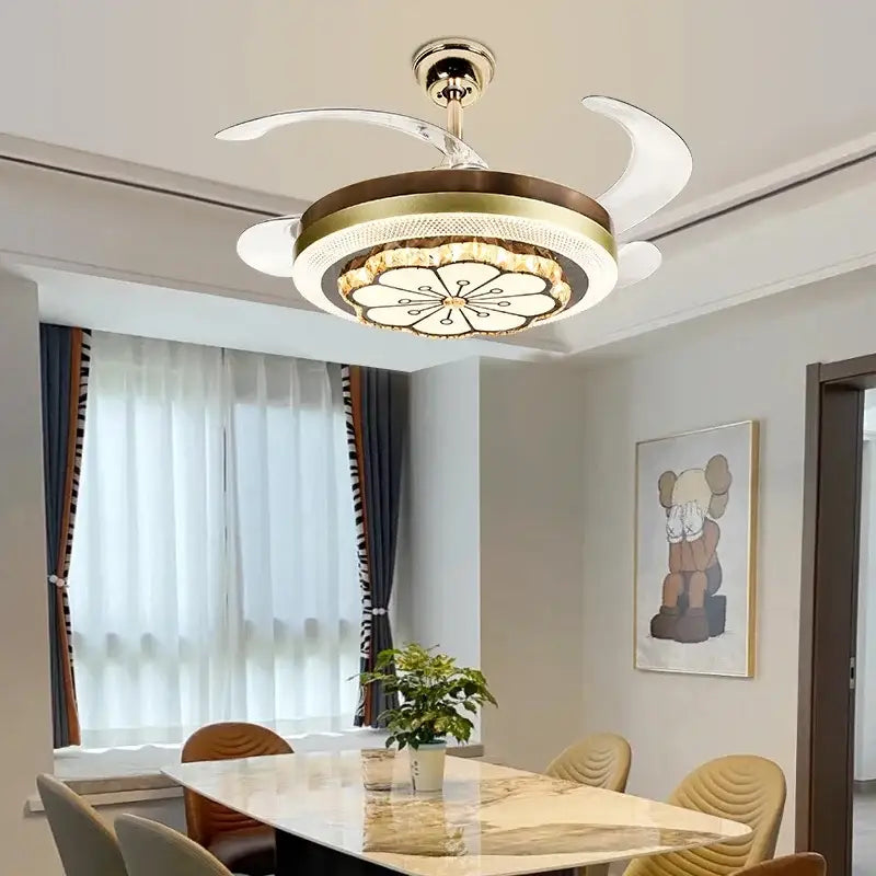 Gold crystal invisible fan ceiling fan living room light