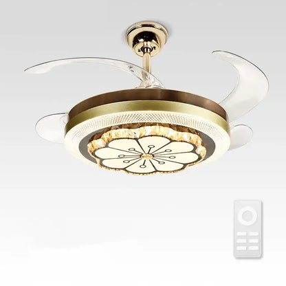 Gold crystal invisible fan ceiling fan living room light