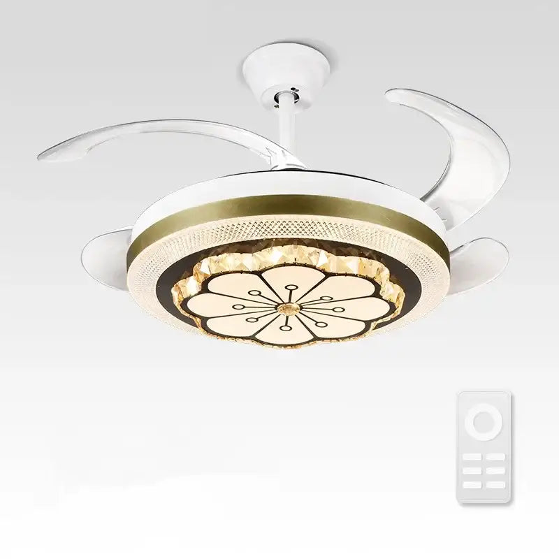 Gold crystal invisible fan ceiling fan living room light