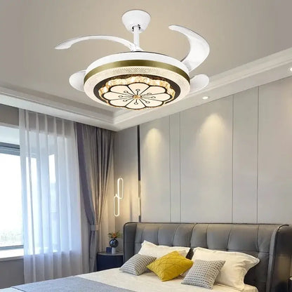 Gold crystal invisible fan ceiling fan living room light