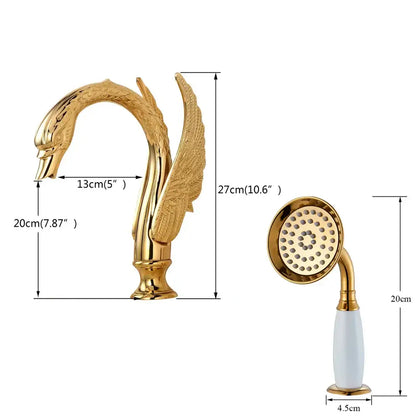Gold crystal knob swan faucet with handshower bathroom tub mixer