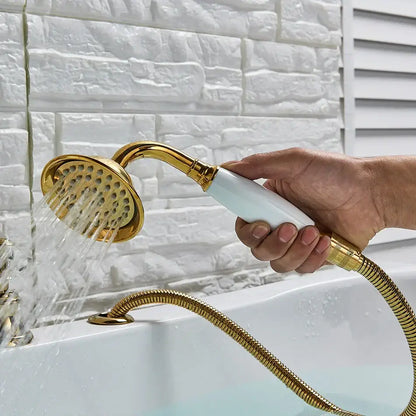 Gold crystal knob swan faucet with handshower bathroom tub mixer