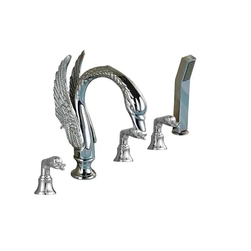 Gold crystal knob swan faucet with handshower bathroom tub mixer