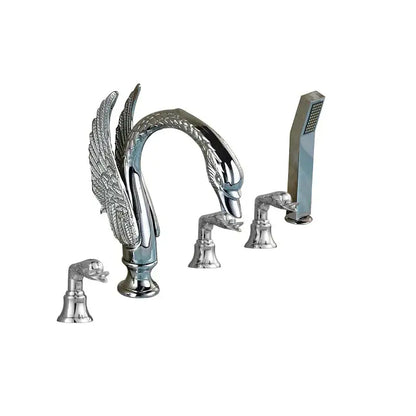 Gold crystal knob swan faucet with handshower bathroom tub mixer