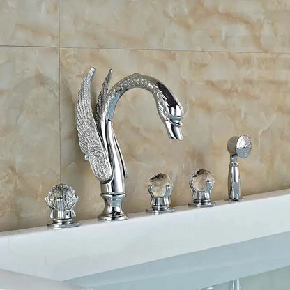 Gold crystal knob swan faucet with handshower bathroom tub mixer