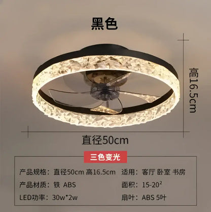 Gold crystal led ceiling fan bedroom light with remote control