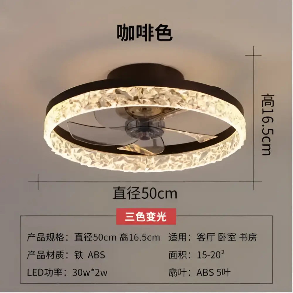 Gold crystal led ceiling fan bedroom light with remote control