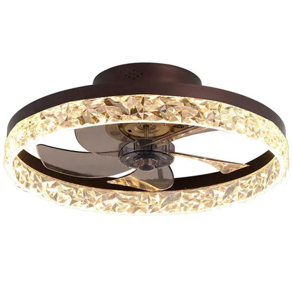 Gold crystal led ceiling fan bedroom light with remote control