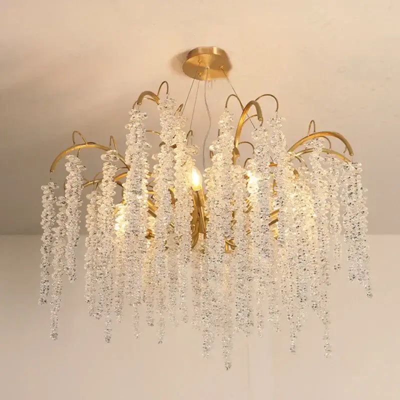 Gold crystal led chandeliers dining room pendant light
