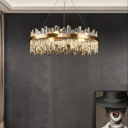 Gold crystal led oval chandelier dining room pendant light