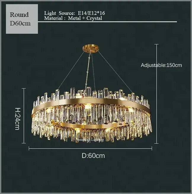 Gold crystal led oval chandelier dining room pendant light