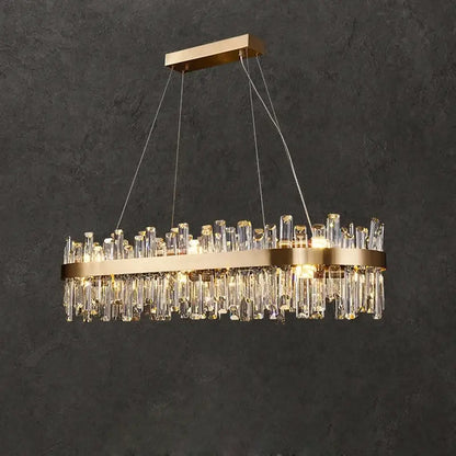 Gold crystal led oval chandelier dining room pendant light
