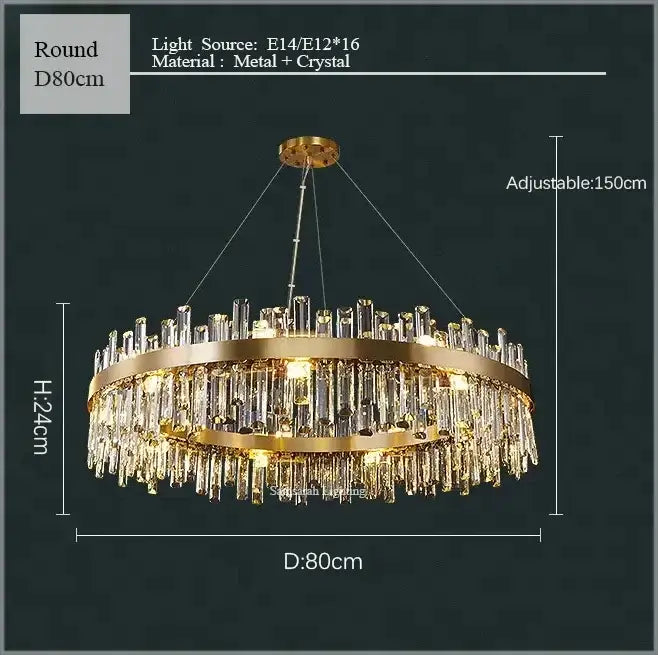Gold crystal led oval chandelier dining room pendant light