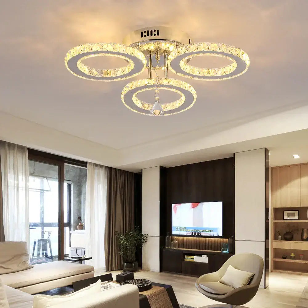 Gold crystal led rings ceiling chandelier for dining room