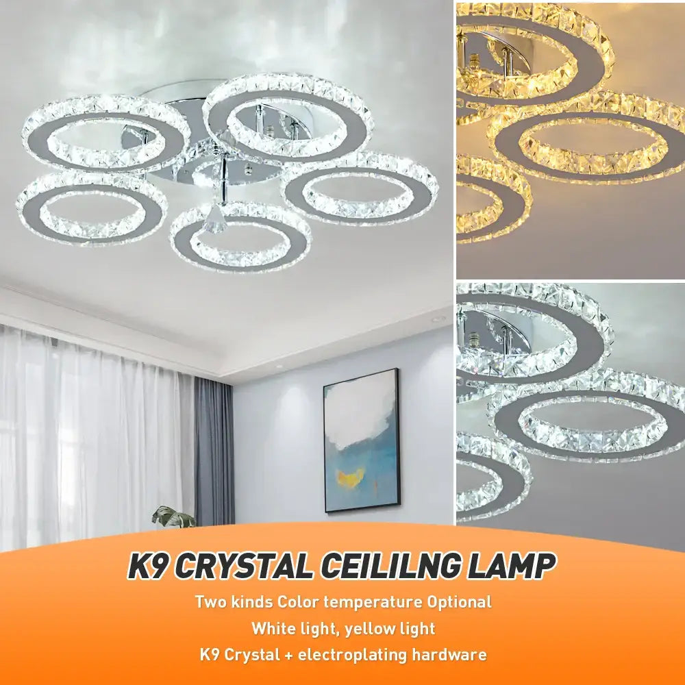 Gold crystal led rings ceiling chandelier for dining room