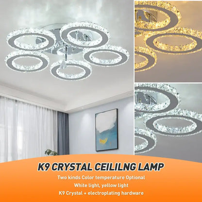 Gold crystal led rings ceiling chandelier for dining room