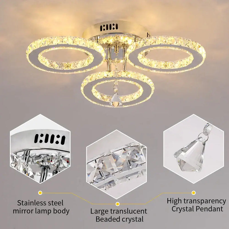 Gold crystal led rings ceiling chandelier for dining room