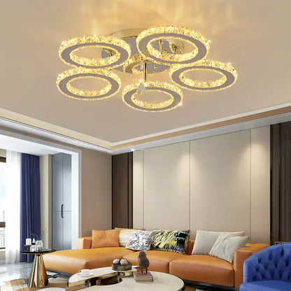 Gold crystal led rings ceiling chandelier for dining room
