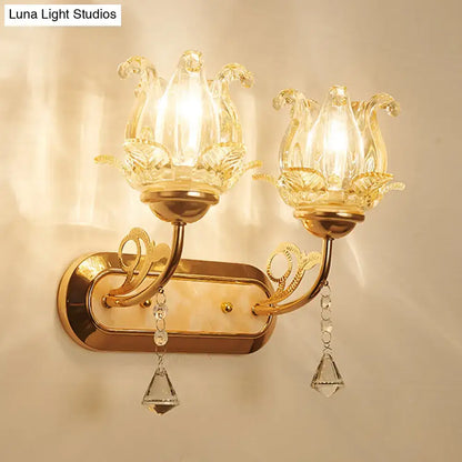 Gold crystal lotus wall lamp bedroom simplicity blossom fixture