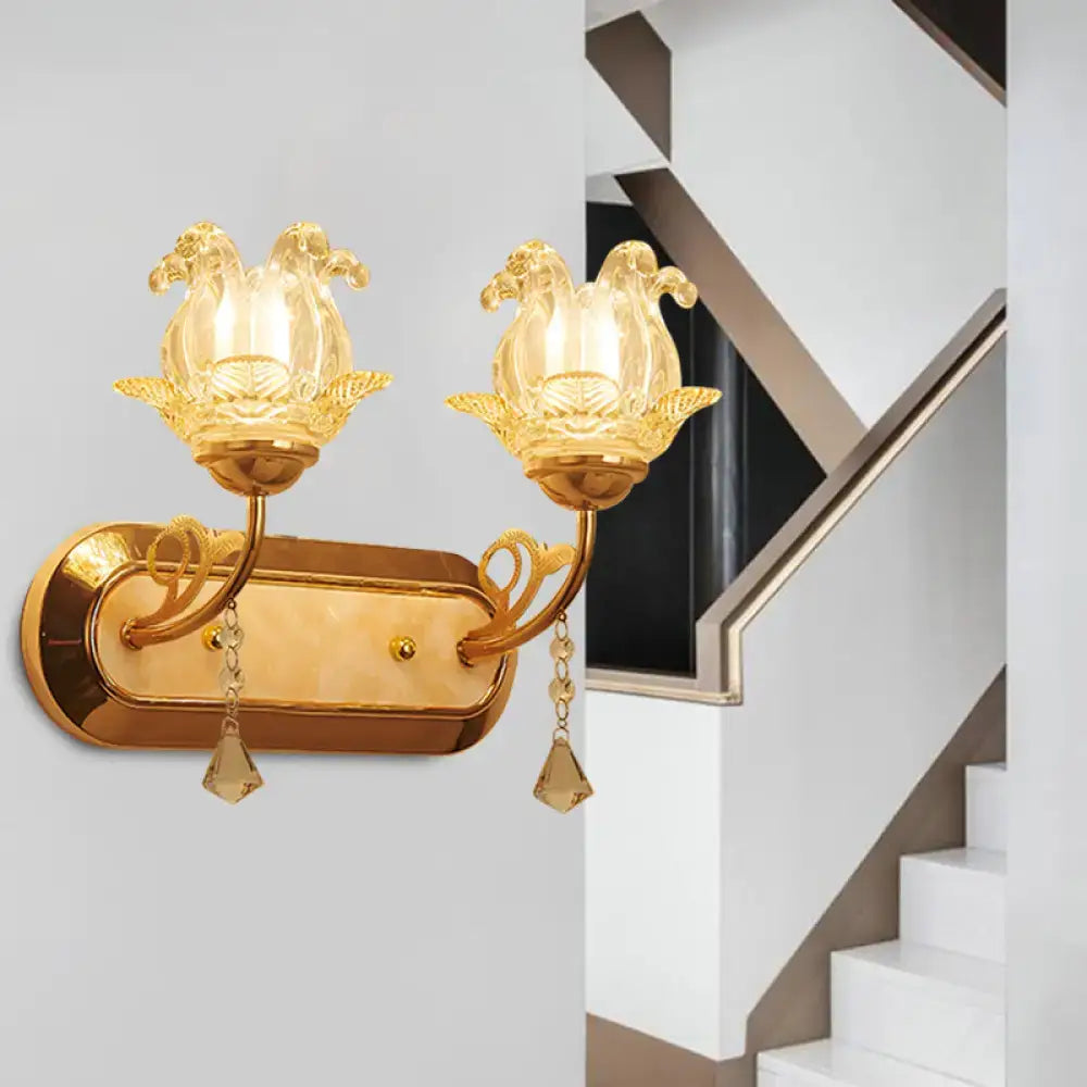 Gold crystal lotus wall lamp bedroom simplicity blossom fixture