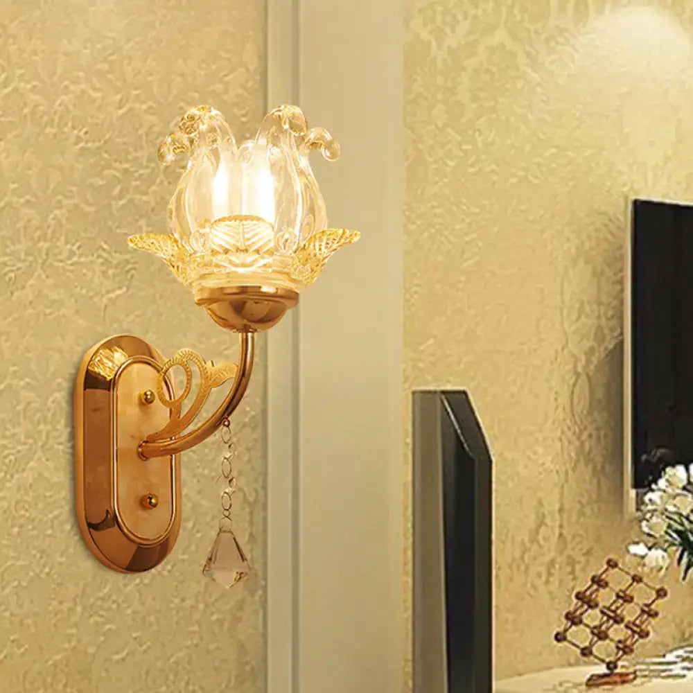 Gold crystal lotus wall lamp bedroom simplicity blossom fixture