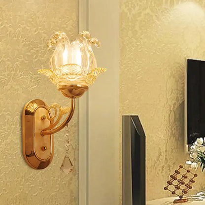 Gold crystal lotus wall lamp bedroom simplicity blossom fixture