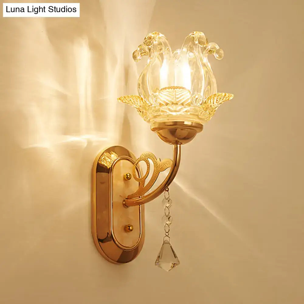 Gold crystal lotus wall lamp bedroom simplicity blossom fixture