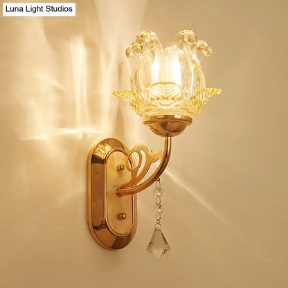 Gold crystal lotus wall lamp bedroom simplicity blossom fixture