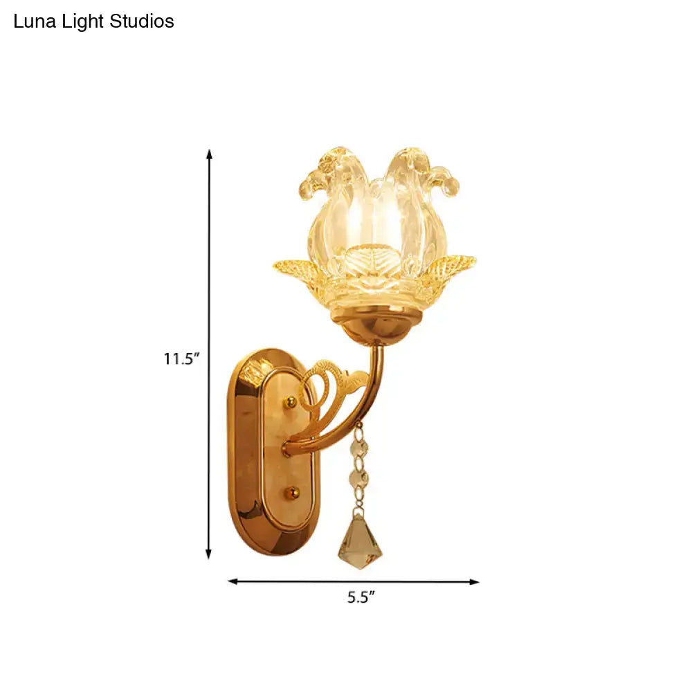 Gold crystal lotus wall lamp bedroom simplicity blossom fixture
