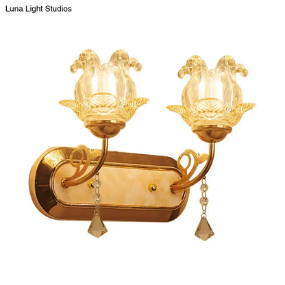 Gold crystal lotus wall lamp bedroom simplicity blossom fixture