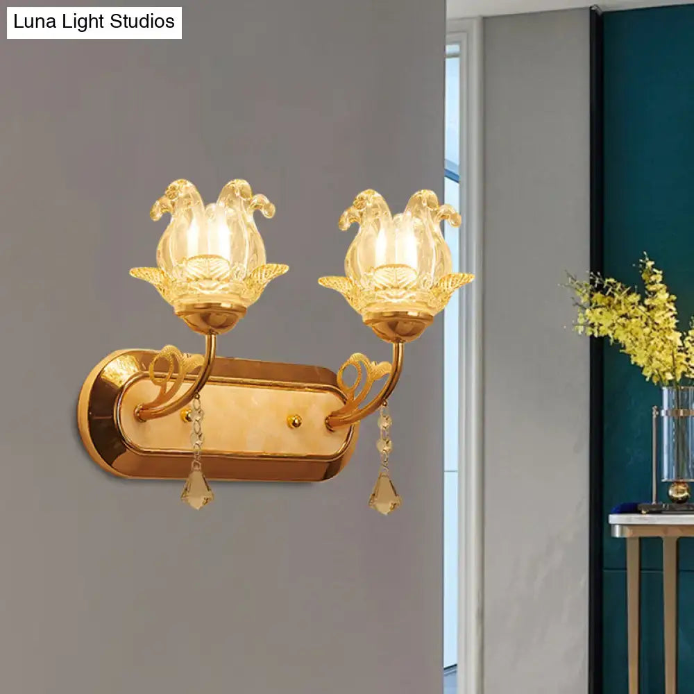 Gold crystal lotus wall lamp bedroom simplicity blossom fixture