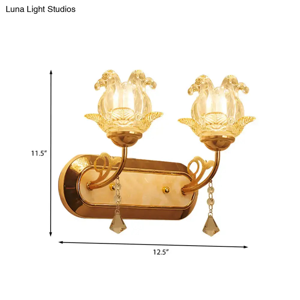 Gold crystal lotus wall lamp bedroom simplicity blossom fixture