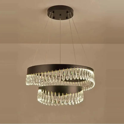 Gold crystal stainless steel chandelier foyer teardrop light