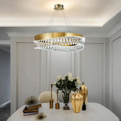 Gold crystal stainless steel chandelier foyer teardrop light