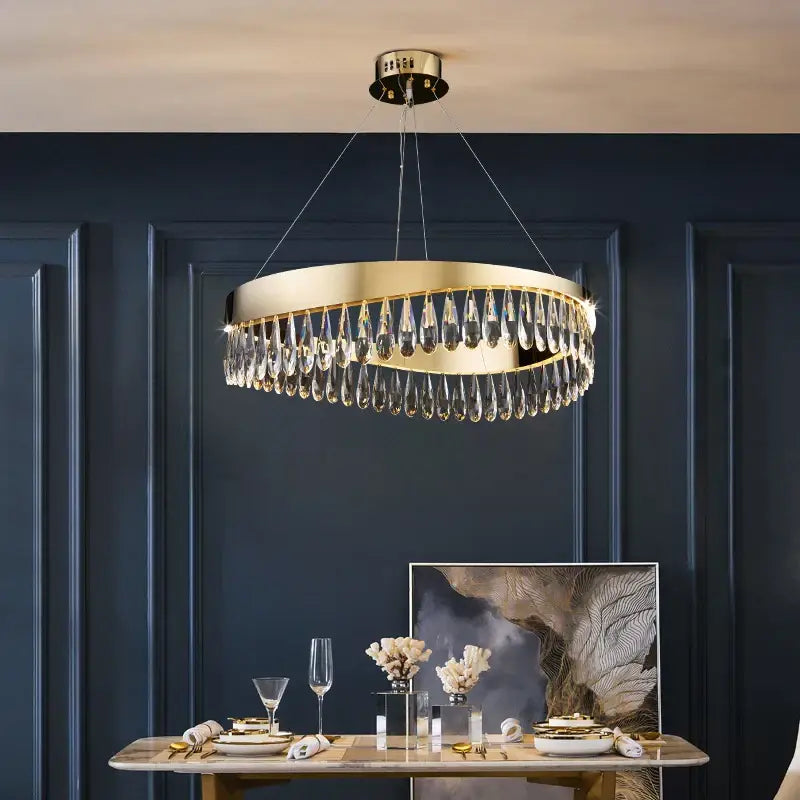 Gold crystal stainless steel chandelier foyer teardrop light