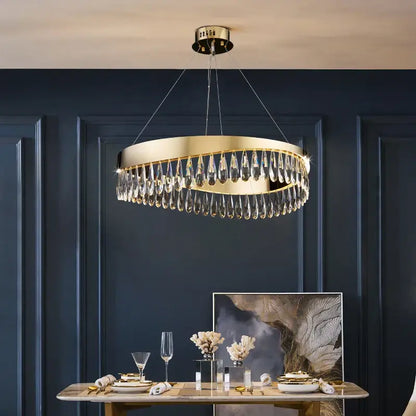 Gold crystal stainless steel chandelier foyer teardrop light