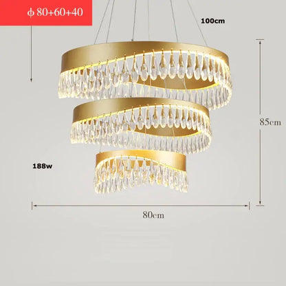 Gold crystal stainless steel chandelier foyer teardrop light
