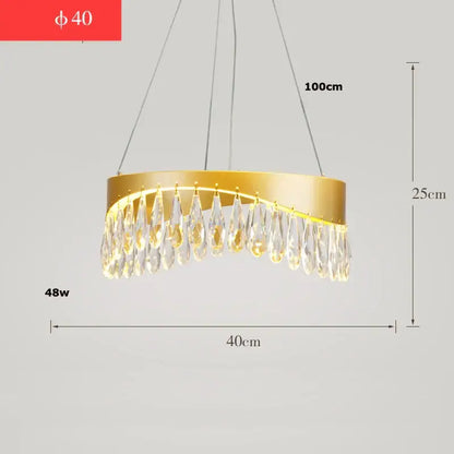 Gold crystal stainless steel chandelier foyer teardrop light