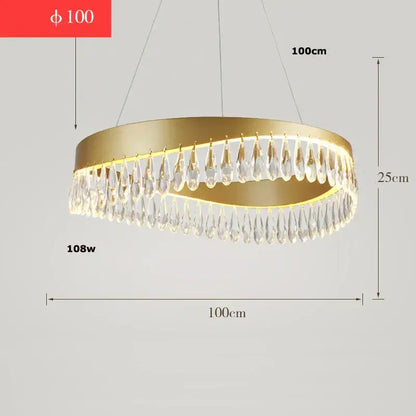 Gold crystal stainless steel chandelier foyer teardrop light
